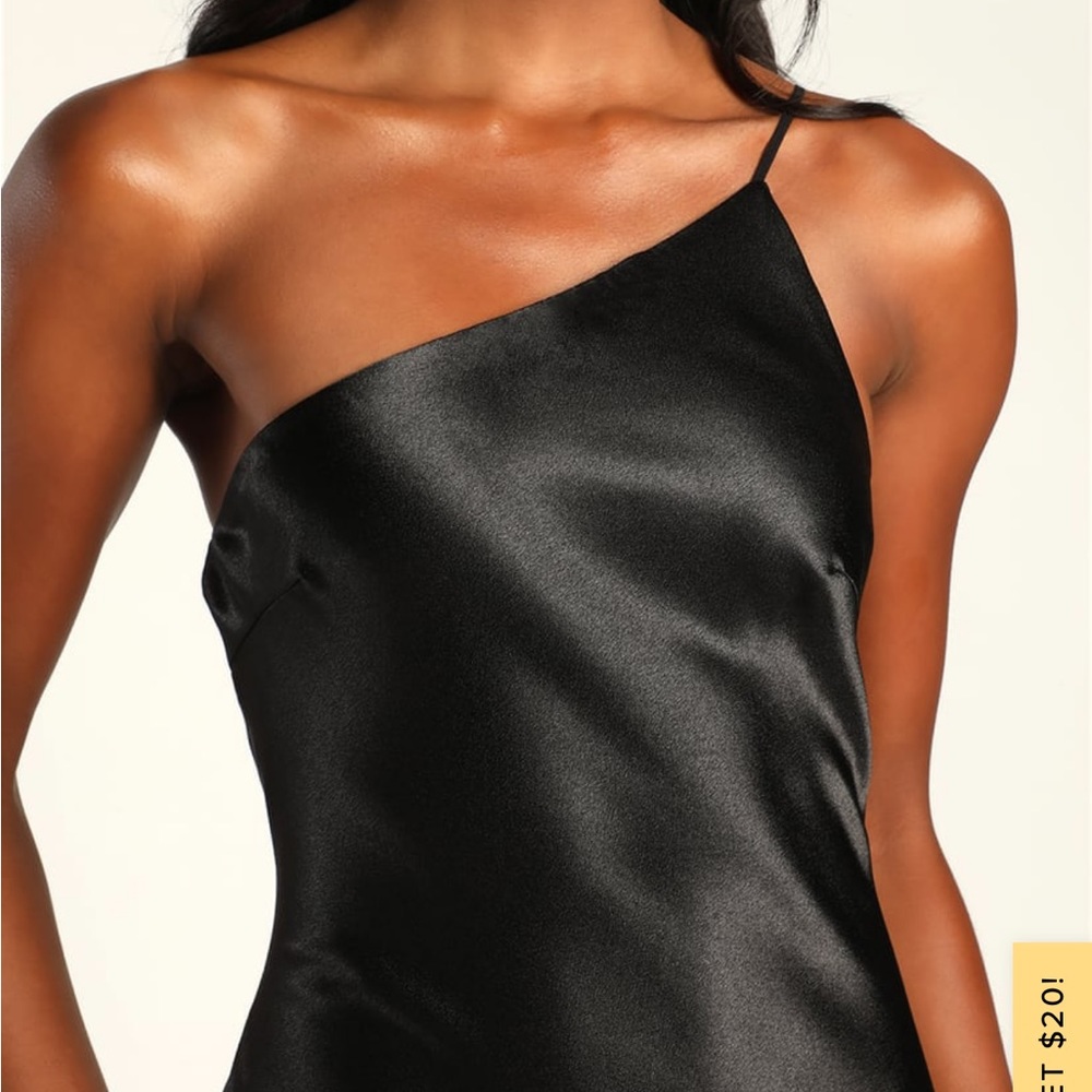 Lulu’s Forever Begins Now Black Satin One-Shoulder Maxi Dress